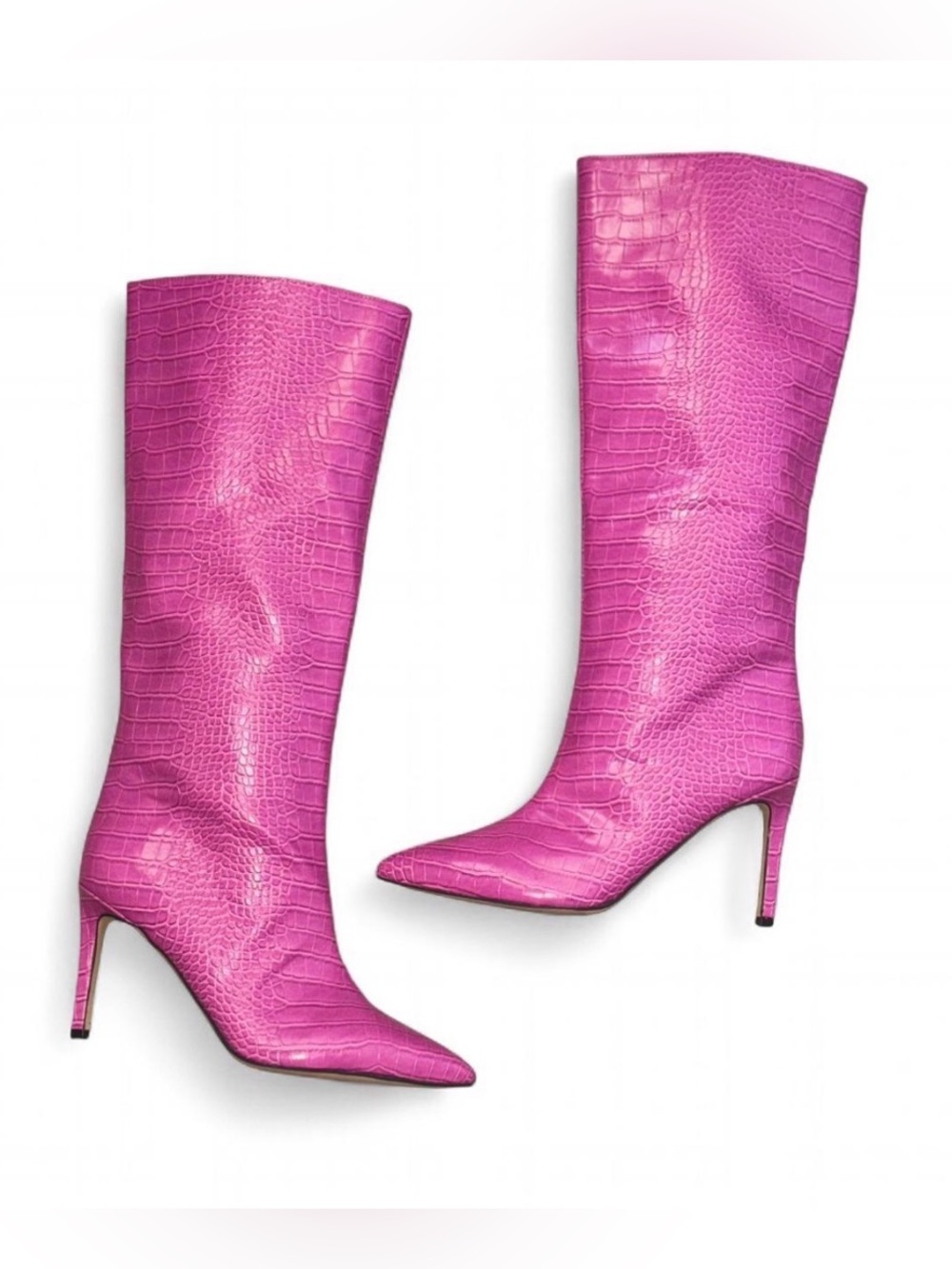 Guess Pink Croc-Embossed Pointed-Toe Knee high Boots Size 7.5
